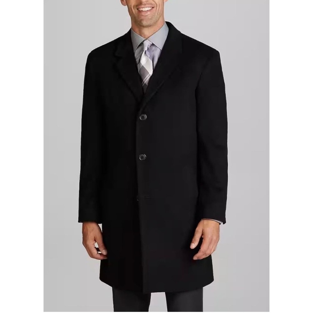 JOS A BANK Signature 100% Cashmere Overcoat 44R Black Topcoat Mint